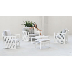 Salon de jardin – ABIGEIL-7+1 SET SOFA 2 PLAZAS LUX – Aluminium finition blanc – Coussins tissu Cloud gris clair – 4 à 5 places de marque HEVEA, référence: J9460100