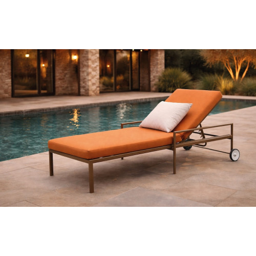 Bain de soleil multiposition – ANDROS-12 COUSSIN LUX – Aluminium finition madera tropical – Coussin tissu terracota – 1 place - HEVEA