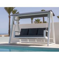 Balancelle de jardin TEO XL LUX – Aluminium finition blanc – Coussin tissu AZALEA – 3 places de marque HEVEA, référence: J9460600