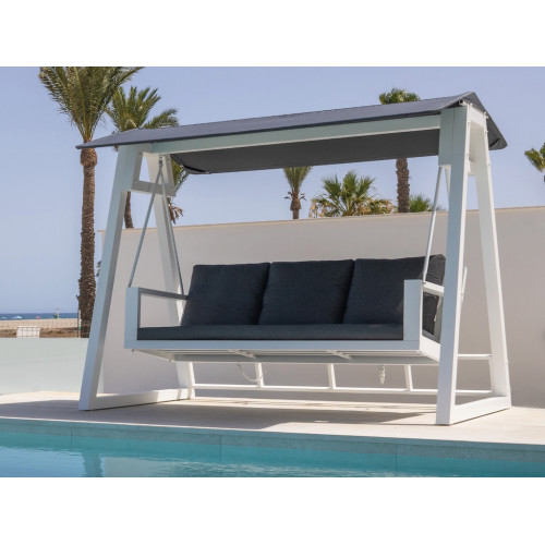 Balancelle de jardin TEO XL LUX – Aluminium finition blanc – Coussin tissu AZALEA – 3 places - HEVEA