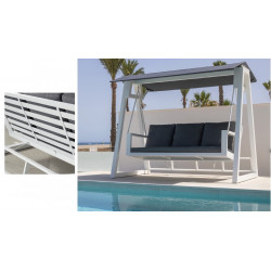 Balancelle de jardin TEO XL LUX – Aluminium finition blanc – Coussin tissu AZALEA – 3 places - HEVEA