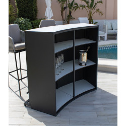 Bar de jardin DANTEL + 3 tabourets MARIBOR – Aluminium finition anthracite – Coussins LUX gris clair - HEVEA