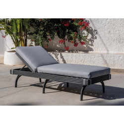 Bain de soleil aluminium et corde – SAONA-12 SET LUX – Anthracite et corde grise – Coussin Azalea gris de marque HEVEA, référence: J9461300