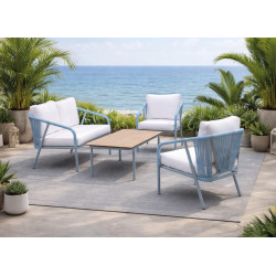 Salon de jardin sofa aluminium et corde – MELBOURNE-7 LUX – Finition azul avec corde azul et plateau HPL Maderma – Coussins Liso de marque HEVEA, référence: J9462000