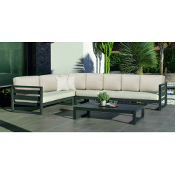 Salon de jardin sofa d’angle aluminium – COSMOS-29 RINCONERA LUX – Finition anthracite – Coussins Marfil beige – 4 à 8 places de marque HEVEA, référence: J9462600