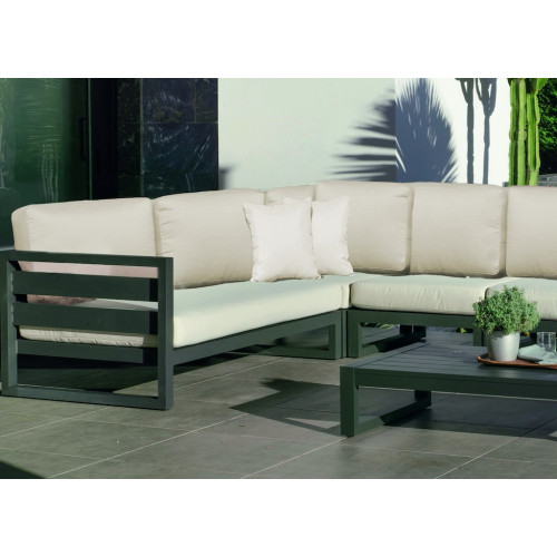 Salon de jardin sofa d’angle aluminium – COSMOS-29 RINCONERA LUX – Finition anthracite – Coussins Marfil beige – 4 à 8 places - HEVEA