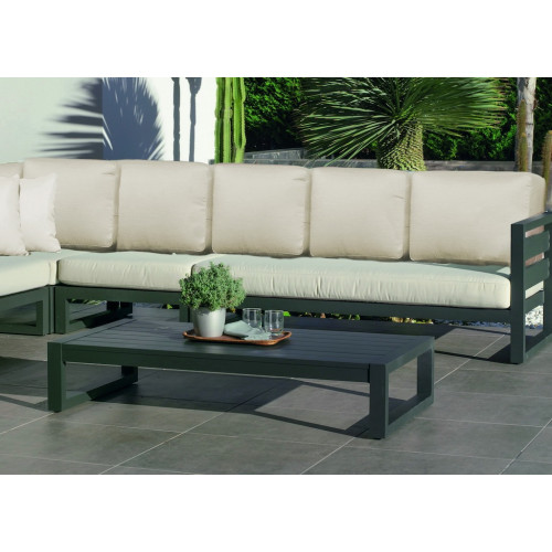 Salon de jardin sofa d’angle aluminium – COSMOS-29 RINCONERA LUX – Finition anthracite – Coussins Marfil beige – 4 à 8 places - HEVEA