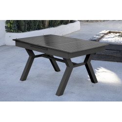 Salon à manger de jardin avec table extensible aluminium – SANTANIA-SIDNEY/6 – Finition anthracite – Assises textilène blanc – 6 - HEVEA