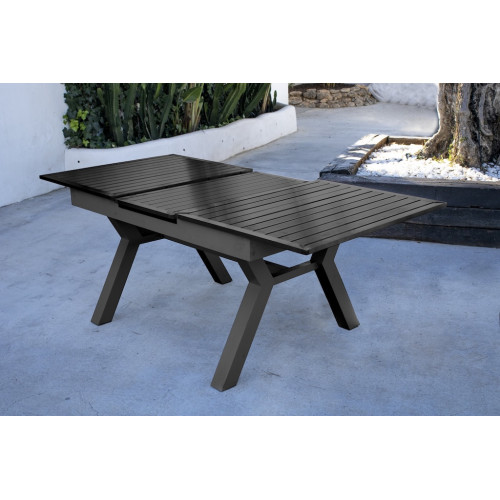 Salon à manger de jardin avec table extensible aluminium – SANTANIA-SIDNEY/6 – Finition anthracite – Assises textilène blanc – 6 - HEVEA