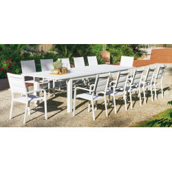 Salon à manger de jardin avec table extensible – ORINOCO ALU EXT PRISCILLA/8 – Finition blanc – Assises textilène blanc – 8 plac de marque HEVEA, référence: J9463000