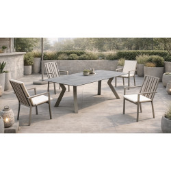 Salon à manger de jardin – VENETO HPL 220 PAOLA/6 – Plateau HPL imitation pierre – Assises coussin luxe – 6 places de marque HEVEA, référence: J9463100