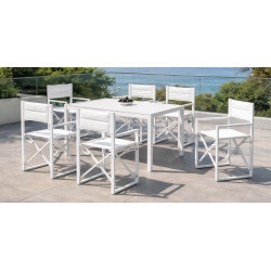 Salon à manger de jardin – PALMA 200 HPL DIRECTOR/6 – Table rectangulaire HPL – Fauteuils pliables en textilène – 6 places de marque HEVEA, référence: J9463600