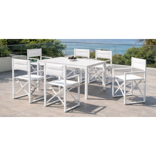 Salon à manger de jardin – PALMA 200 HPL DIRECTOR/6 – Table rectangulaire HPL – Fauteuils pliables en textilène – 6 places - HEVEA
