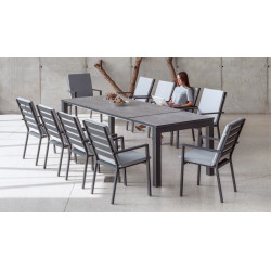 Salon à manger de jardin – BAIRON 200/275 HPL PALMA-3 LUX – Table extensible HPL – Fauteuils avec coussins complets – 10 places de marque HEVEA, référence: J9463800