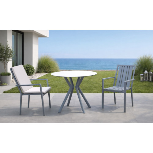 Ensemble bistrot de jardin – BEIRUT Ø80 HPL PAOLA-3 LUX – Table ronde HPL – Fauteuils avec coussins complets – 2 places - HEVEA