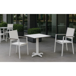 Ensemble bistrot de jardin – LANZAROTE 80 x 80 HPL MOASIS-3 – Table carrée HPL – Fauteuils textilène – 2 places de marque HEVEA, référence: J9464000