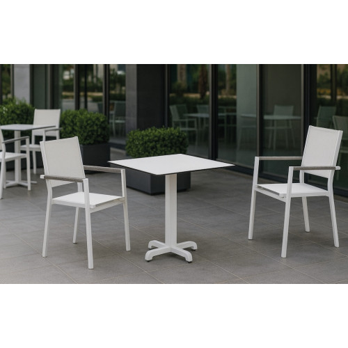 Ensemble bistrot de jardin – LANZAROTE 80 x 80 HPL MOASIS-3 – Table carrée HPL – Fauteuils textilène – 2 places - HEVEA