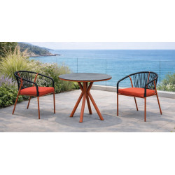 Ensemble bistrot de jardin – NEMUS Ø80 HPL ALDEREN-3 LUX – Table ronde HPL ardoise – Fauteuils avec coussins – 2 places de marque HEVEA, référence: J9464100