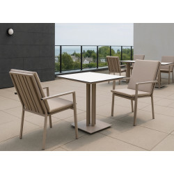 Ensemble bistrot de jardin – CANVAS 80 HPL PAOLA-3 LUX – Plateau HPL blanc – Fauteuils avec coussins – 2 places de marque HEVEA, référence: J9464300