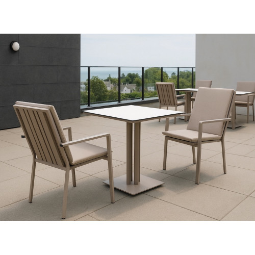 Ensemble bistrot de jardin – CANVAS 80 HPL PAOLA-3 LUX – Plateau HPL blanc – Fauteuils avec coussins – 2 places - HEVEA