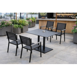 Ensemble bistrot de jardin – BRISOL MOASIS – Table rectangulaire 130 × 80 cm et 4 fauteuils en textilène – Plateau HPL Argenta – de marque HEVEA, référence: J9464800