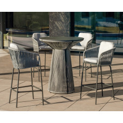 Ensemble bistrot bar - RODHOS TULIP – Table haute Ø90 cm et 4 tabourets avec coussins – Plateau HPL – 4 places de marque HEVEA, référence: J9465500