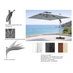 Parasol de jardin déporté LEIVISA LUX 400 – 400 × 300 cm – Structure aluminium – Toile polyester 250 g/m² - HEVEA