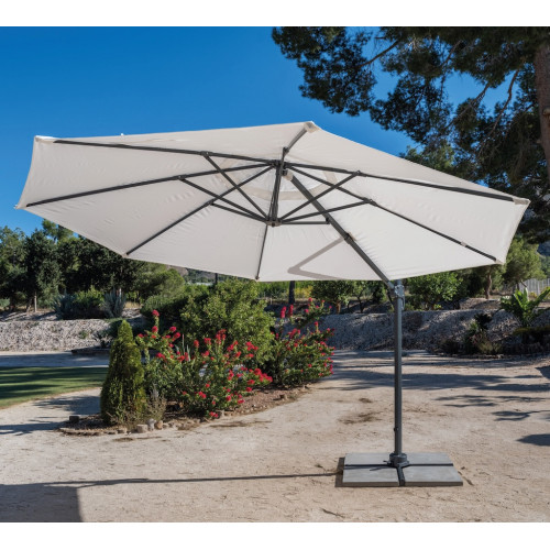 Parasol de jardin déporté LONGBAY 350 – Ø 350 cm – Structure aluminium – Toile polyester 325 g/m² - HEVEA
