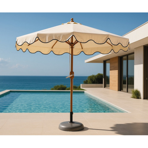 Parasol de jardin – BARBADOS-300 – Finition bois – Toile polyester beige 200 g/m² - HEVEA