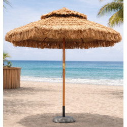 Parasol de jardin – LUSAKA-270 – Bois de hêtre – Couverture rafia naturelle de marque HEVEA, référence: J9466400