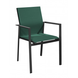Fauteuil empilable en aluminium – DELIA – Assise TPEP – Hauteur d’assise 46 cm – Coloris graphite et vert de marque PROLOISIRS, référence: J9467200