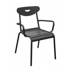 Fauteuil lounge empilable en aluminium – SMILEY – Structure tube rond Ø 25 mm – Coloris graphite de marque PROLOISIRS, référence: J9467600