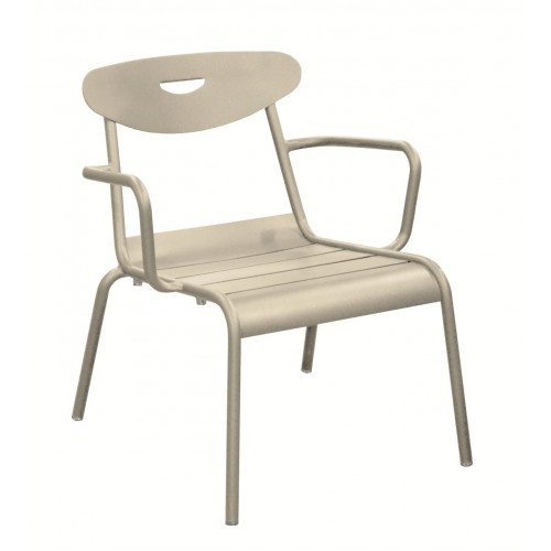 Fauteuil lounge empilable en aluminium – SMILEY – Structure tube rond Ø 25 mm – Coloris amande - PROLOISIRS