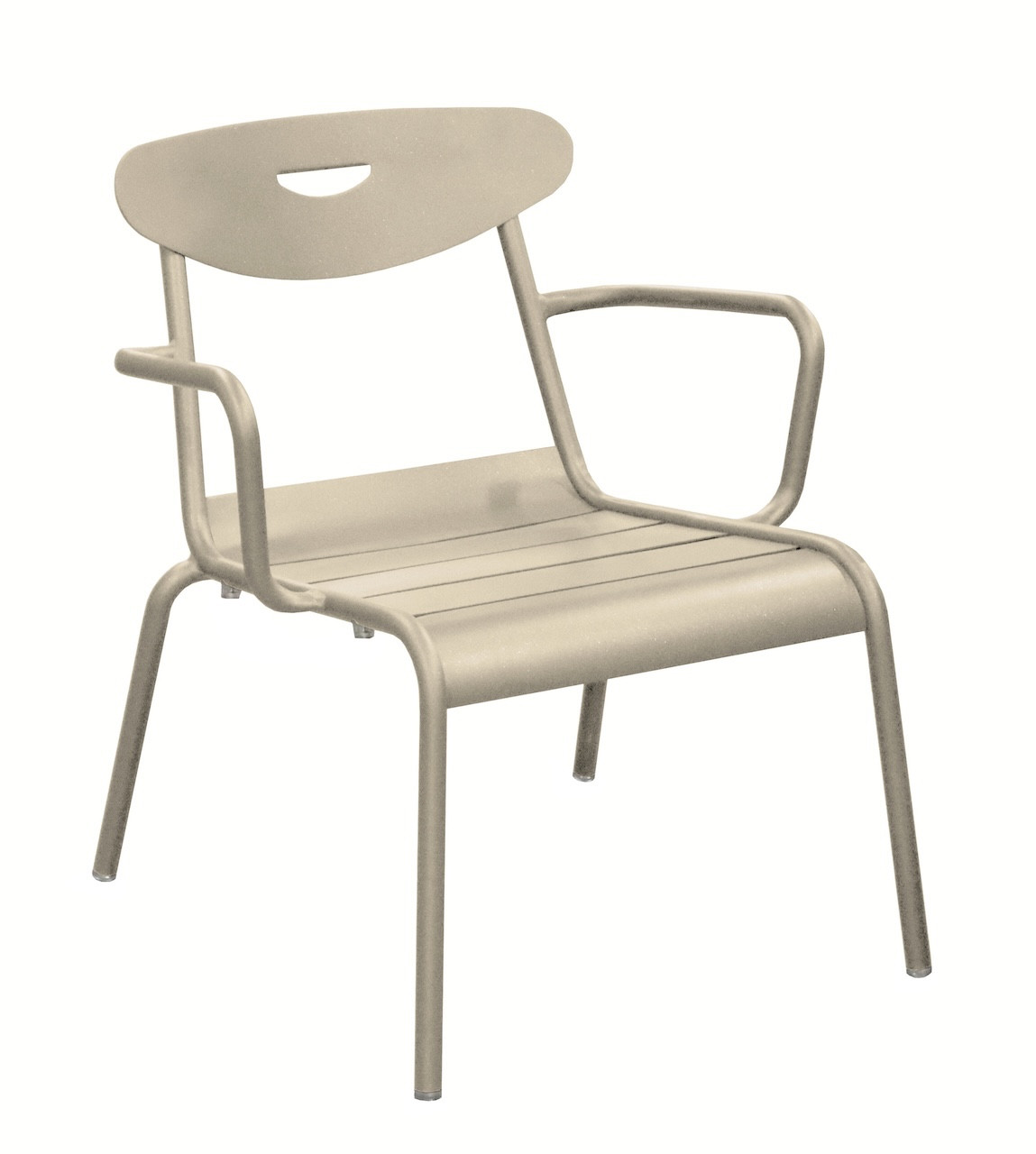 Fauteuil lounge empilable en aluminium SMILEY Structure tube rond Ø 25 mm Coloris amande