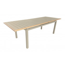 Table de repas extensible en aluminium – PALMA 187/247 x 100 – Allonge automatique – Coloris crème et chêne de marque PROLOISIRS, référence: J9468000