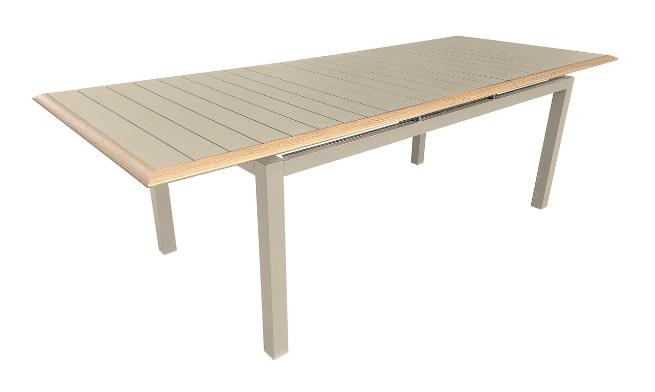 Table de repas extensible en aluminium PALMA 187247 x 100 Allonge automatique Coloris crème et chêne