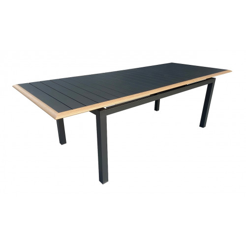 Table de repas extensible en aluminium – PALMA 187/247 x 100 – Allonge automatique – Coloris graphite et chêne - PROLOISIRS