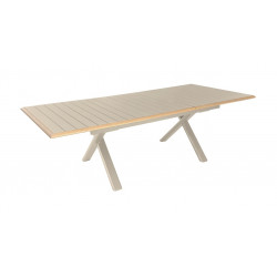 Table de repas extensible en aluminium – COLIBRI 187/247 x 100 – Allonge automatique – Coloris crème et chêne de marque PROLOISIRS, référence: J9468200