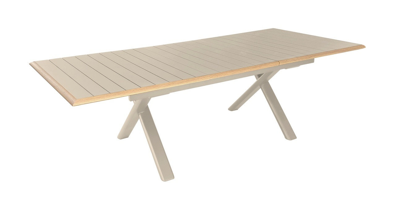 Table de repas extensible en aluminium COLIBRI 187247 x 100 Allonge automatique Coloris crème et chêne