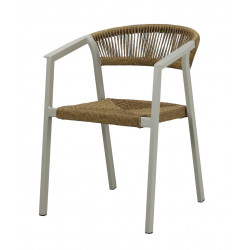 Fauteuil empilable en aluminium et rope – GABRIEL – Assise tressée – Coloris crème et naturel de marque PROLOISIRS, référence: J9468400