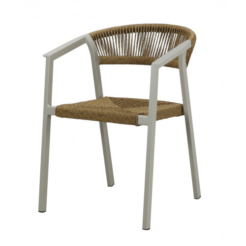 Fauteuil empilable en aluminium et rope – GABRIEL – Assise tressée – Coloris crème et naturel - PROLOISIRS