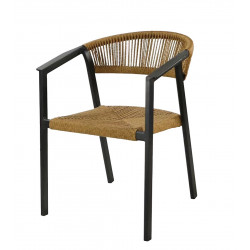 Fauteuil empilable en aluminium et rope – GABRIEL – Assise tressée – Coloris graphite et naturel de marque PROLOISIRS, référence: J9468500