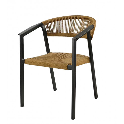 Fauteuil empilable en aluminium et rope – GABRIEL – Assise tressée – Coloris graphite et naturel - PROLOISIRS