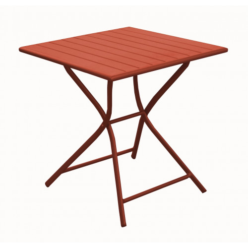 Guéridon pliant en aluminium – GLOBE 70x70 – Plateau à lattes – Hauteur 74 cm – Coloris terra - PROLOISIRS