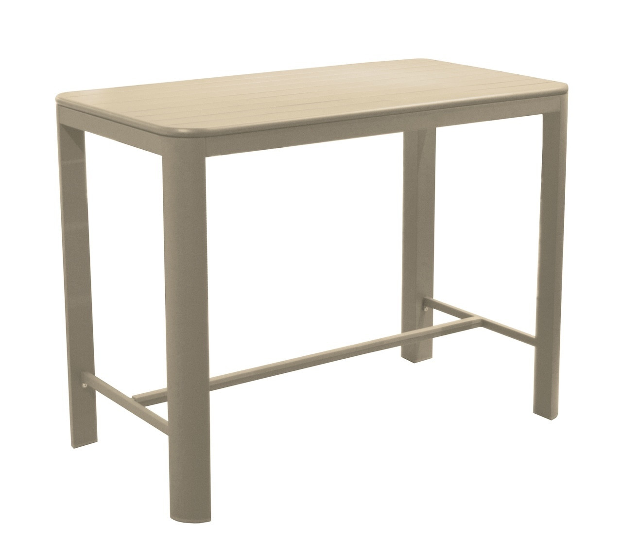 Table haute en aluminium EOS 140 x 74 Plateau à lattes Hauteur 105 cm Coloris crème
