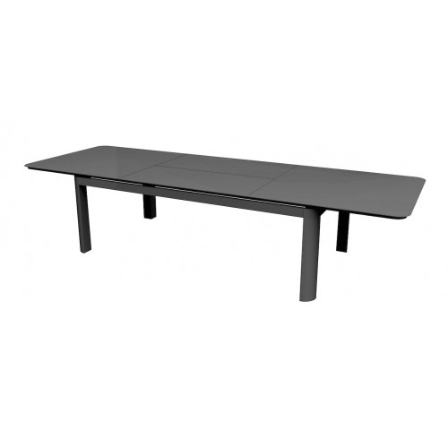Table de repas extensible en aluminium – DARIUS 230/350 x 120 – Allonge papillon – Coloris graphite - PROLOISIRS