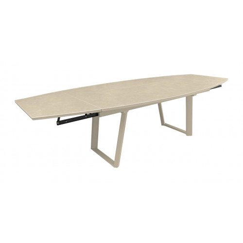 Table de repas extensible en aluminium et céramique – MANTA 180/230/280 x 110 – Allonges en bout – Coloris crème - PROLOISIRS