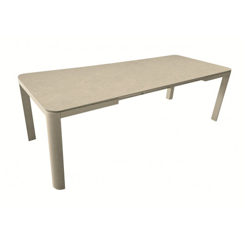 Table de repas extensible en aluminium et céramique - ALMA 160/210 x 90 - Allonge automatique - Coloris crème et cream - PROLOISIRS