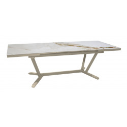 Table de repas extensible en aluminium et céramique KEDRA - VITA 180/240 x 100 - Allonge automatique - Coloris crème et praline - PROLOISIRS