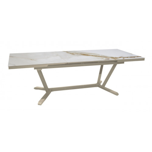 Table de repas extensible en aluminium et céramique KEDRA - VITA 180/240 x 100 - Allonge automatique - Coloris crème et praline  - PROLOISIRS